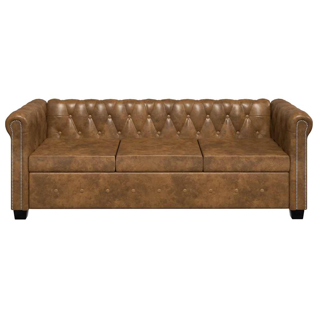 Sofá Chesterfield Marrón Cuero Sintético 2 y 3 Plazas - TU ULTIMO CLIC