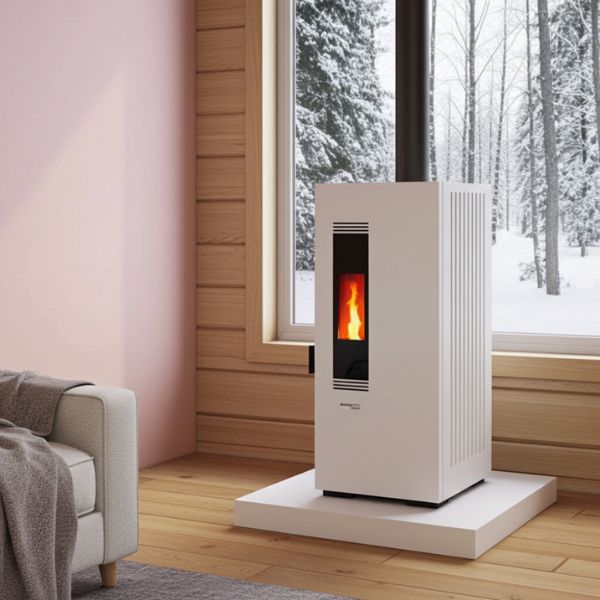 Estufa de Pellet Blanca MUNDOCLIMA BIOTHERM MILA 5kW Diseño Compacto y Eficiente - TU ULTIMO CLIC