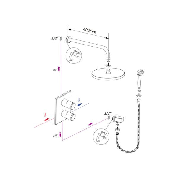 Grifo de Ducha Termostático Empotrado UP! Urban Negro Mate – 2 Vías · 3 Funciones · 9 l/min Nixon
