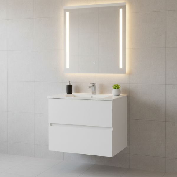 Mueble de Baño Suspendido Sevilla con Lavabo 80 cm Blanco – Estilo Moderno Sin Espejo Ingersoll 1892
