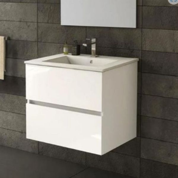 Mueble de Baño Suspendido Sevilla con Lavabo 80 cm Blanco – Estilo Moderno Sin Espejo Ingersoll 1892