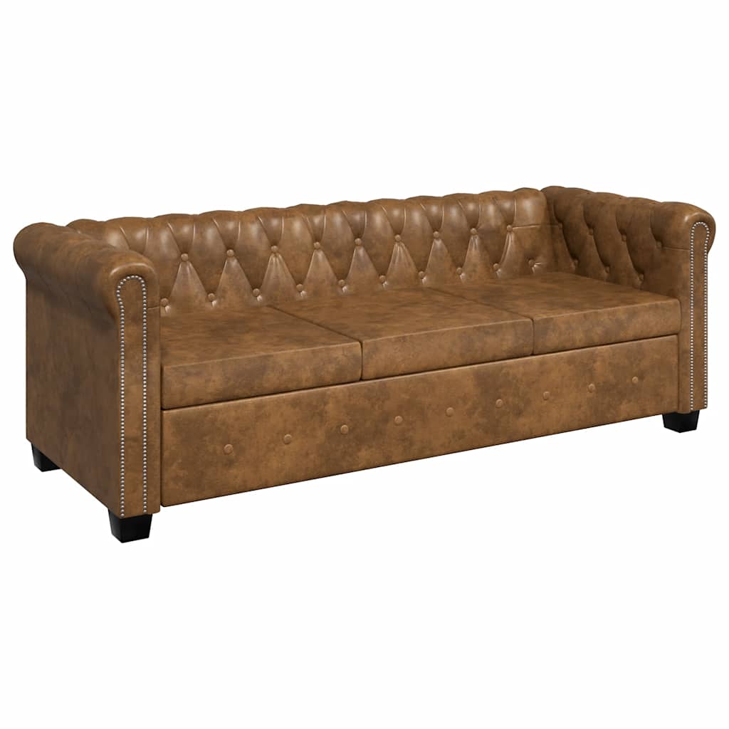 Sofá Chesterfield Marrón Cuero Sintético 2 y 3 Plazas - TU ULTIMO CLIC