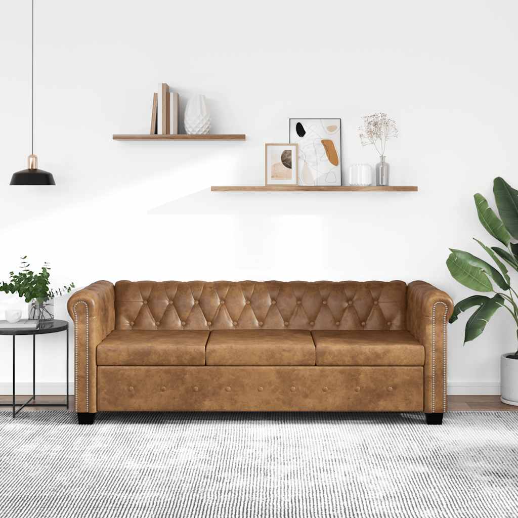 Sofá Chesterfield Marrón Cuero Sintético 2 y 3 Plazas - TU ULTIMO CLIC
