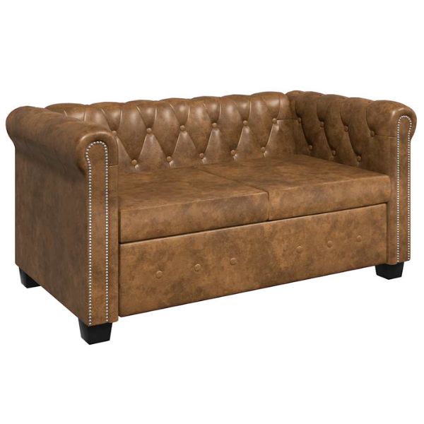 Sofá Chesterfield Marrón Cuero Sintético 2 y 3 Plazas - TU ULTIMO CLIC