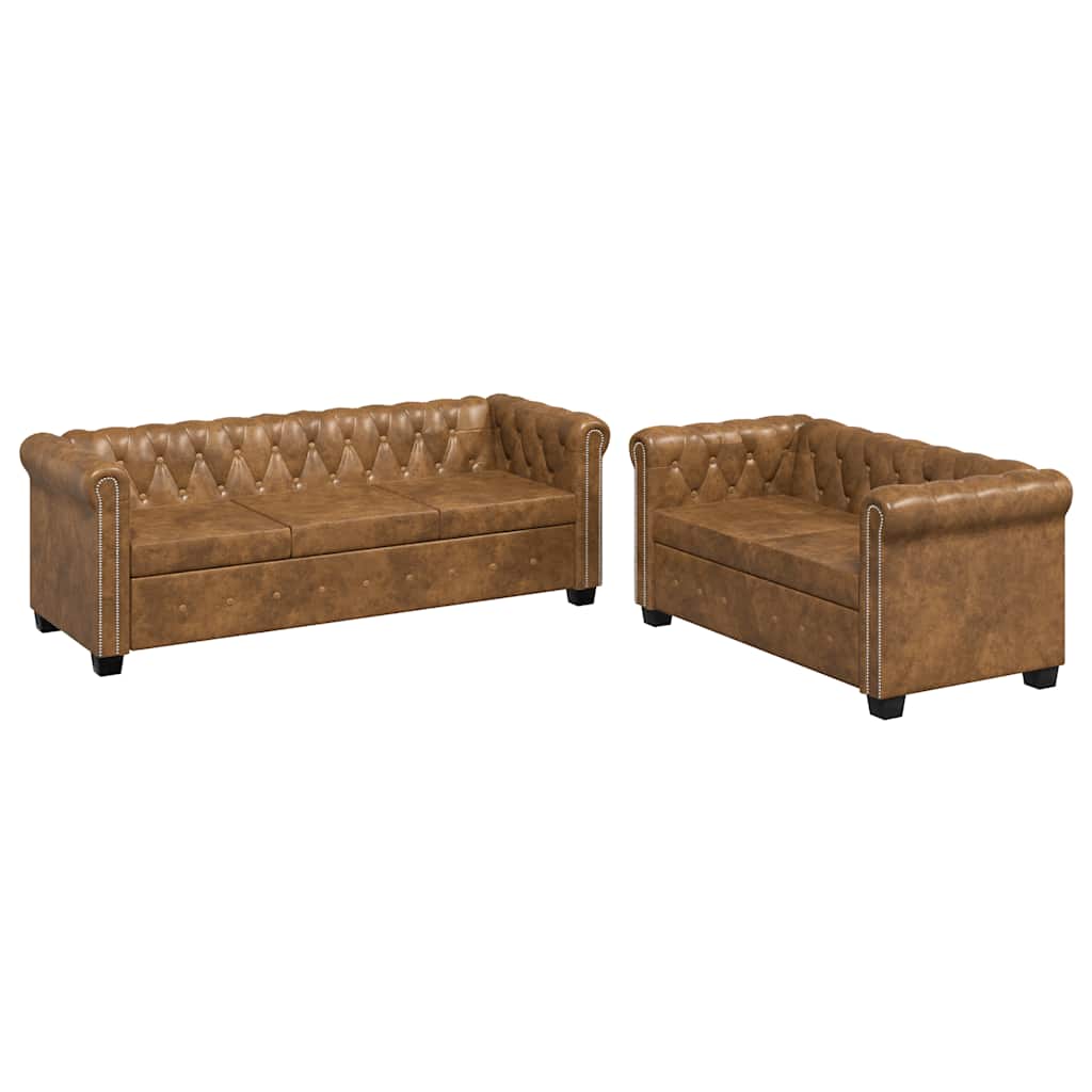 Sofá Chesterfield Marrón Cuero Sintético 2 y 3 Plazas - TU ULTIMO CLIC
