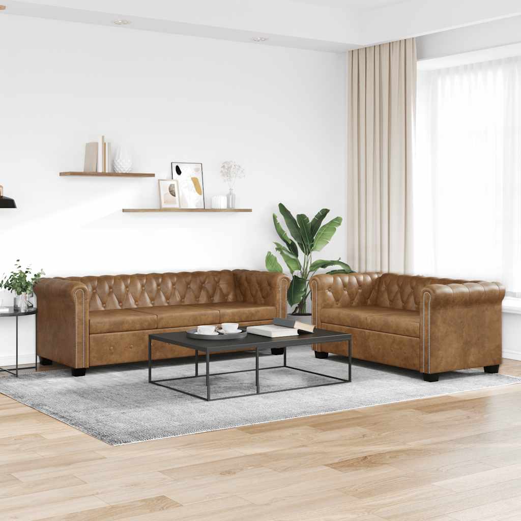 Sofá Chesterfield Marrón Cuero Sintético 2 y 3 Plazas - TU ULTIMO CLIC