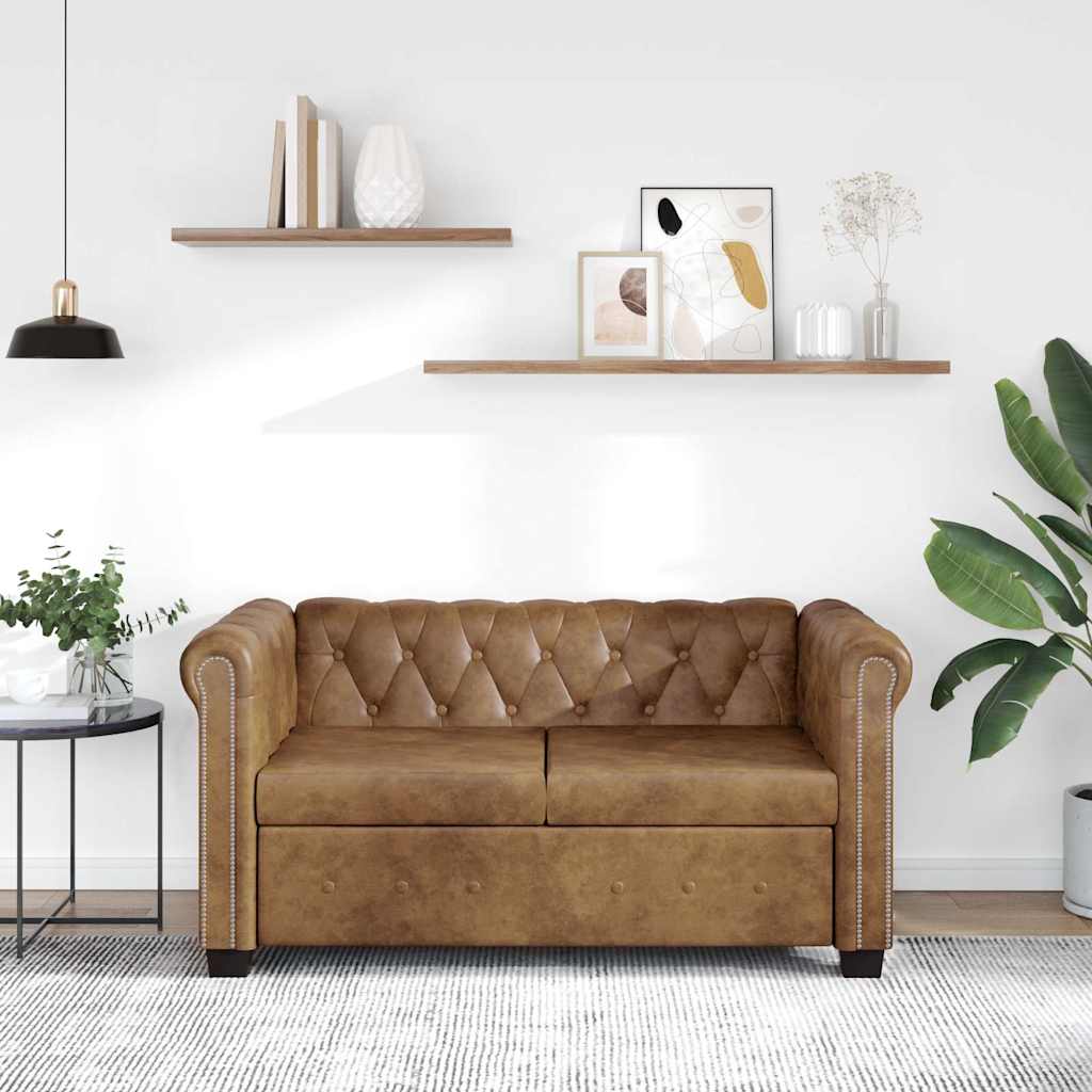 Sofá Chesterfield Marrón Cuero Sintético 2 y 3 Plazas - TU ULTIMO CLIC
