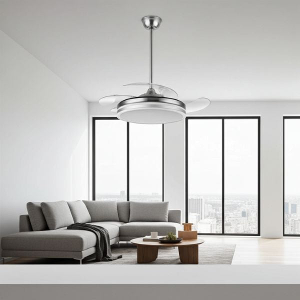 Ventilador Bayomo DC Níquel - 59W LED 4 Aspas - TU ULTIMO CLIC