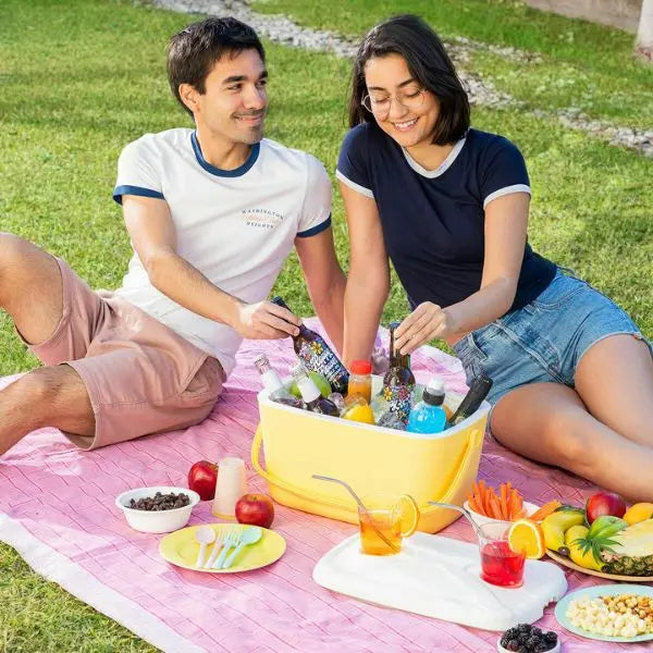 Nevera Rígida Lilty InnovaGoods 15 L – Retro Turquesa, Aislamiento Airpop y Tapa con Portavasos InnovaGoods
