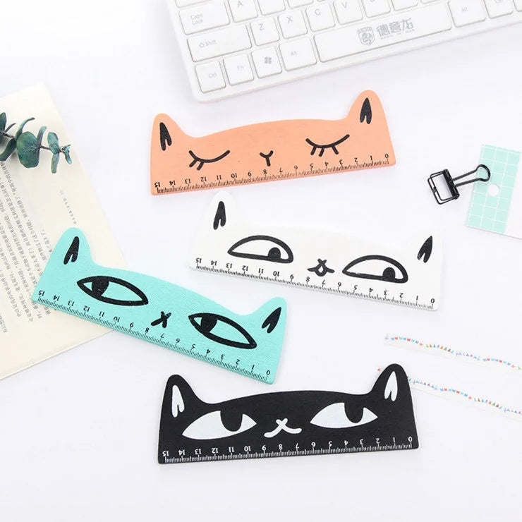 Regla Kawaii Gato Negro Lytwtw’s - 15 cm Madera - TU ULTIMO CLIC