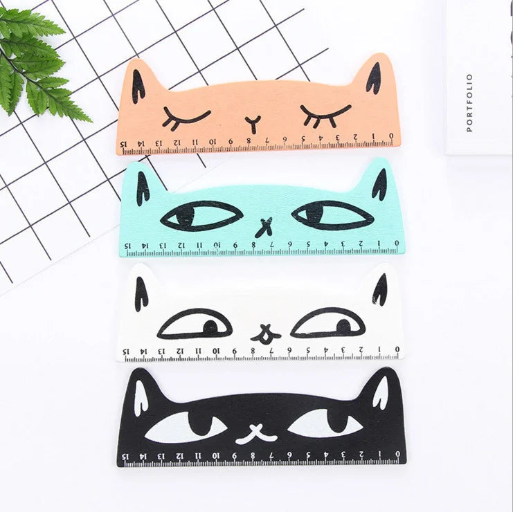 Regla Kawaii Gato Negro Lytwtw’s - 15 cm Madera - TU ULTIMO CLIC