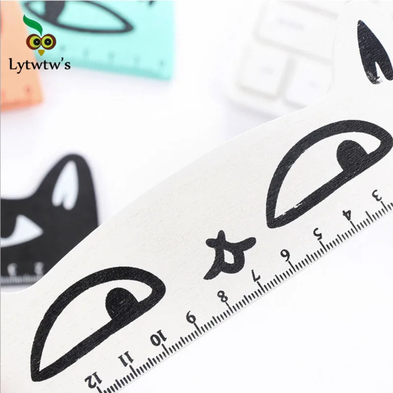 Regla Kawaii Gato Negro Lytwtw’s - 15 cm Madera - TU ULTIMO CLIC