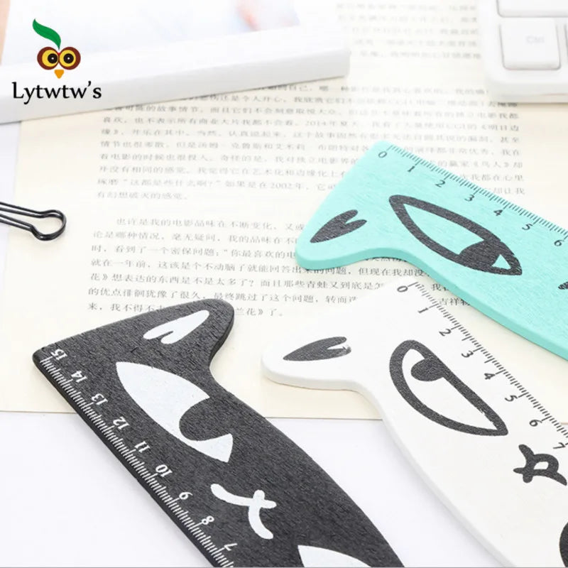 Regla Kawaii Gato Negro Lytwtw’s - 15 cm Madera - TU ULTIMO CLIC