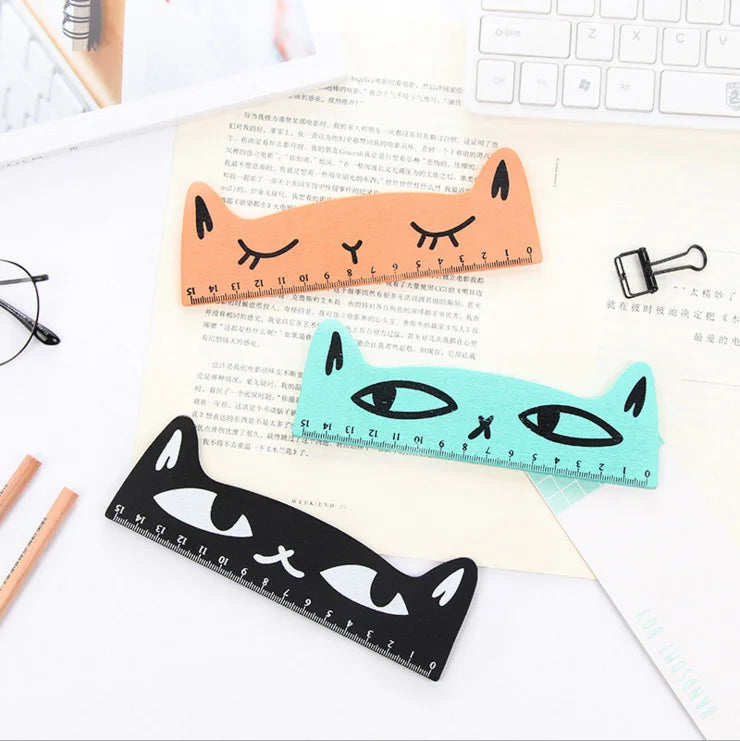 Regla Kawaii Gato Negro Lytwtw’s - 15 cm Madera - TU ULTIMO CLIC