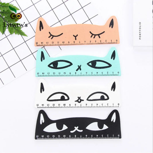Regla Kawaii Gato Negro Lytwtw’s - 15 cm Madera - TU ULTIMO CLIC
